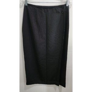 Halston Women's Long Maxi Wrap Pencil Skirt Black/White Accent Button Close Sz 8